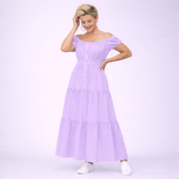 Off Shoulder Elastic Waist Gypsy Style Maxi Dress