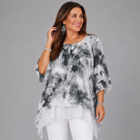 Chiffon Tie Dye Split Back Hanky Hem Blouse