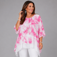 Chiffon Tie Dye Split Back Hanky Hem Blouse