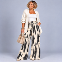 Cotton Paint Splash Elastic Waist Palazzo Trouser with Pockets