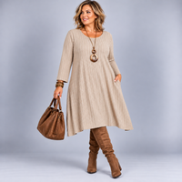 Soft Fine Knit Ribbed Jumper Dress with Pockets