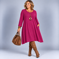 Soft Fine Knit Ribbed Jumper Dress with Pockets