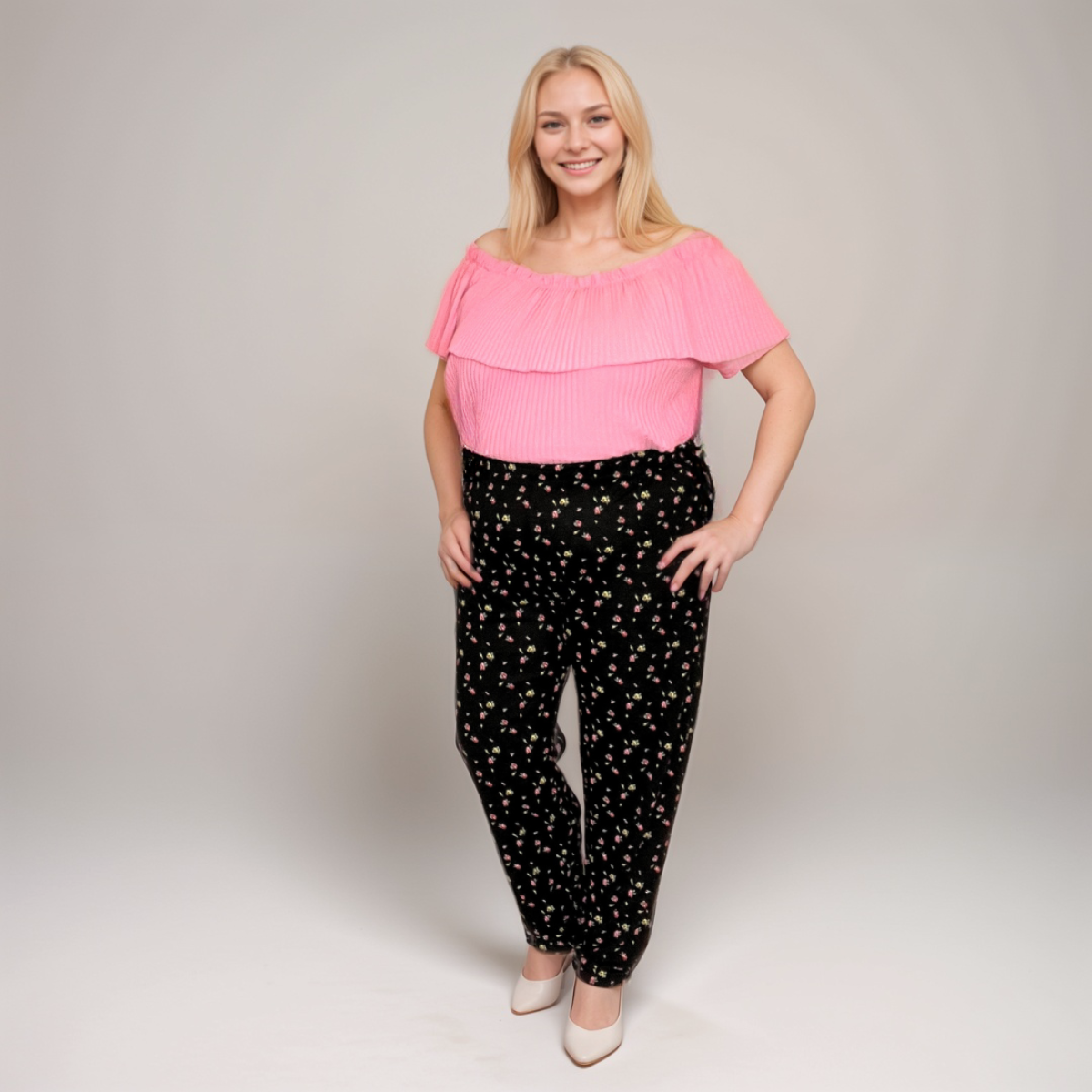 Black Pink Lime Floral Soft Trousers – Elastic Waist