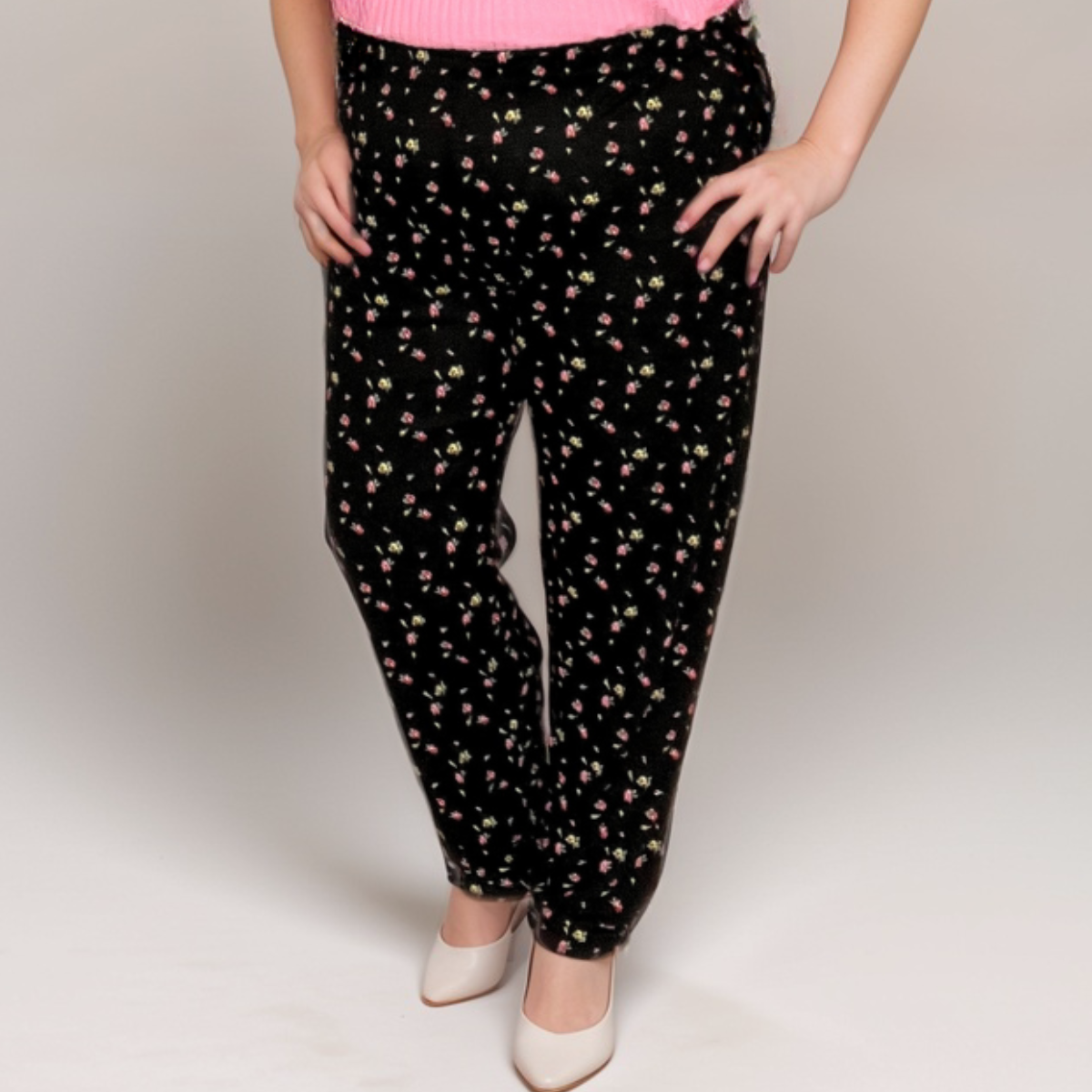 Black Pink Lime Floral Soft Trousers – Elastic Waist