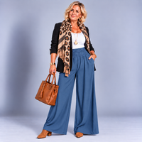 High Smock Waist Wide Leg Trousers With Pockets