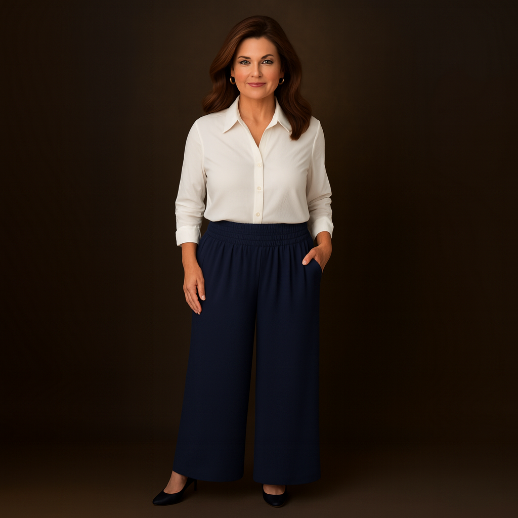 High Smock Waist Wide Leg Trousers With Pockets