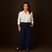 High Smock Waist Wide Leg Trousers With Pockets