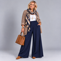 High Smock Waist Wide Leg Trousers With Pockets