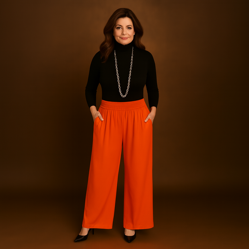 High Smock Waist Wide Leg Trousers With Pockets