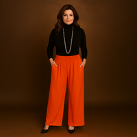 High Smock Waist Wide Leg Trousers With Pockets