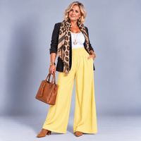 High Smock Waist Wide Leg Trousers With Pockets
