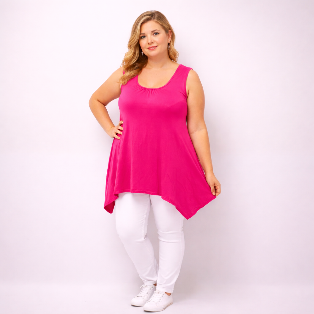 Sleeveless Long Hanky Hem Tunic Top