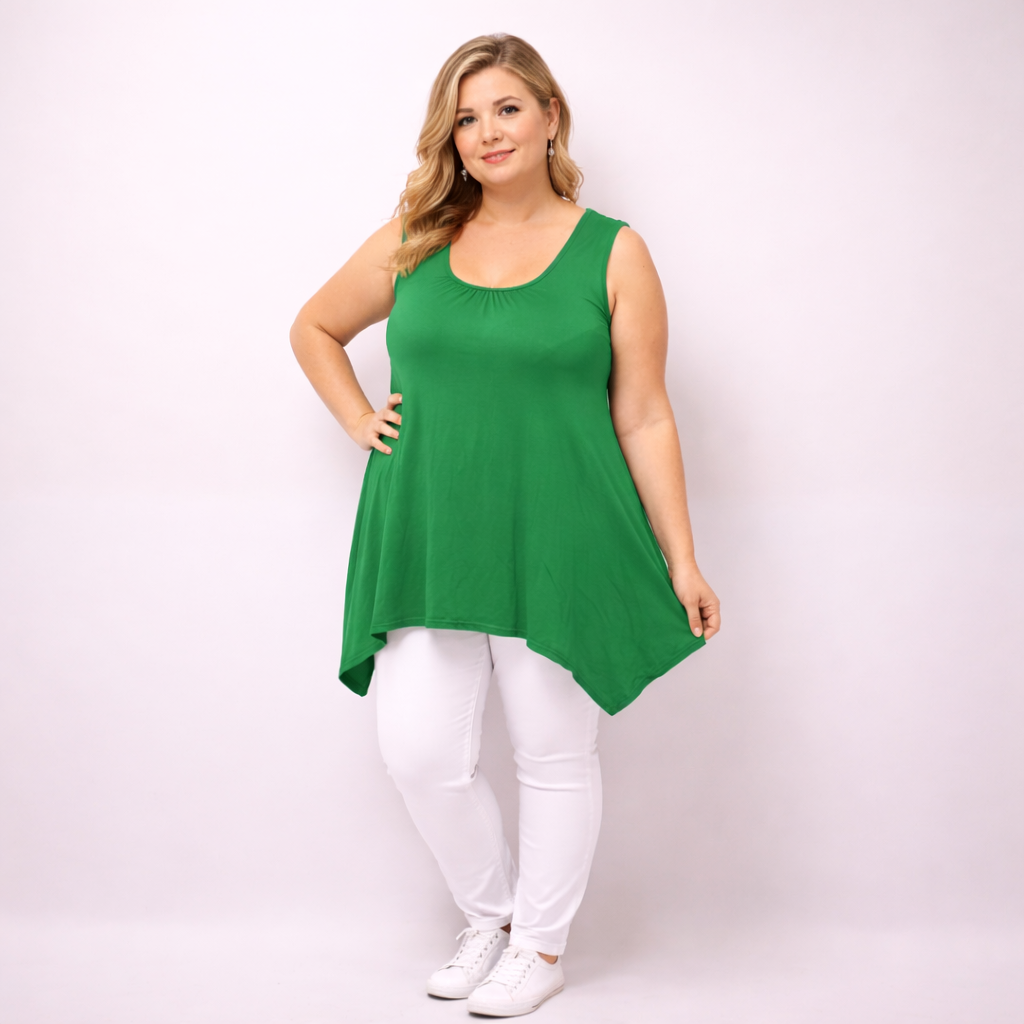 Sleeveless Long Hanky Hem Tunic Top