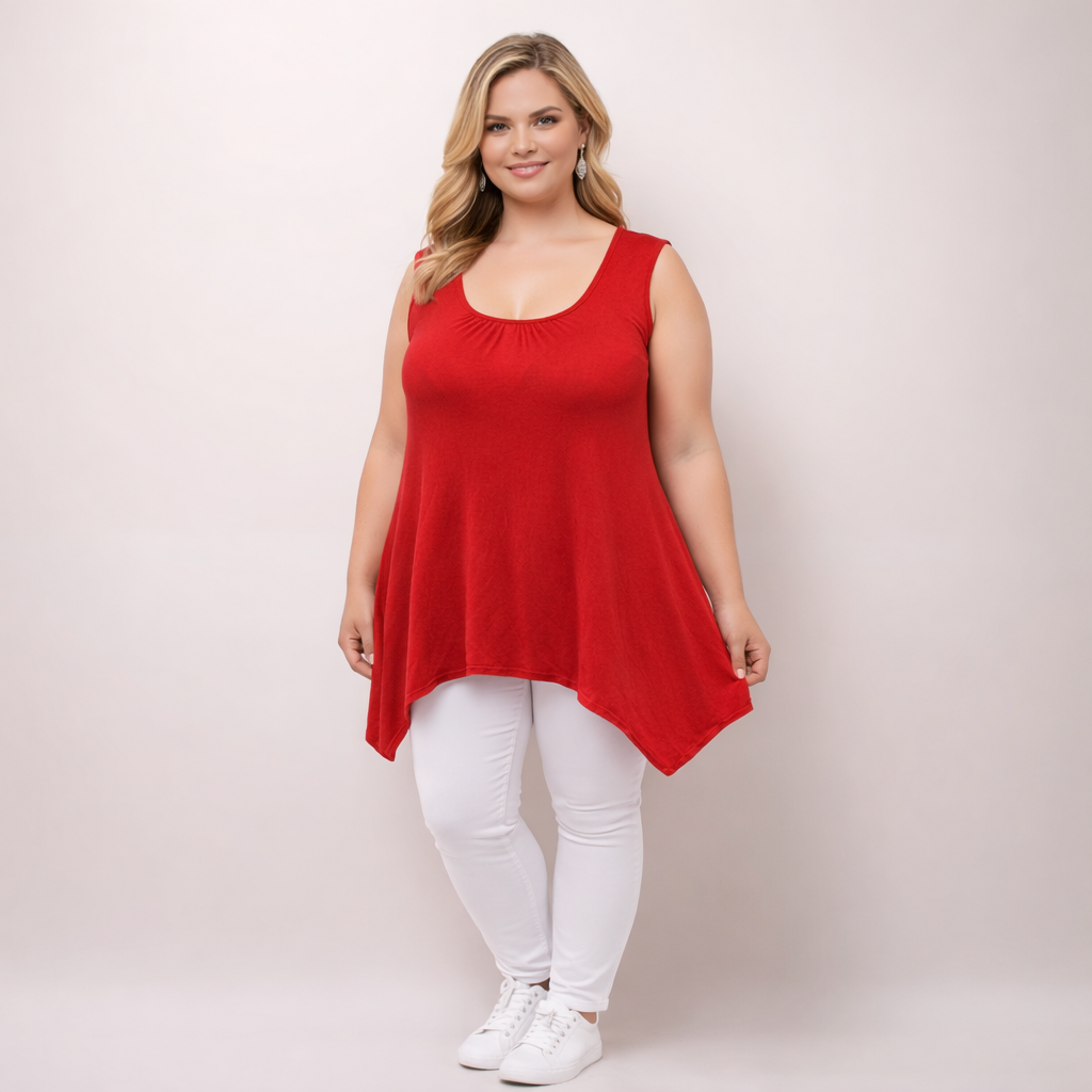 Sleeveless Long Hanky Hem Tunic Top