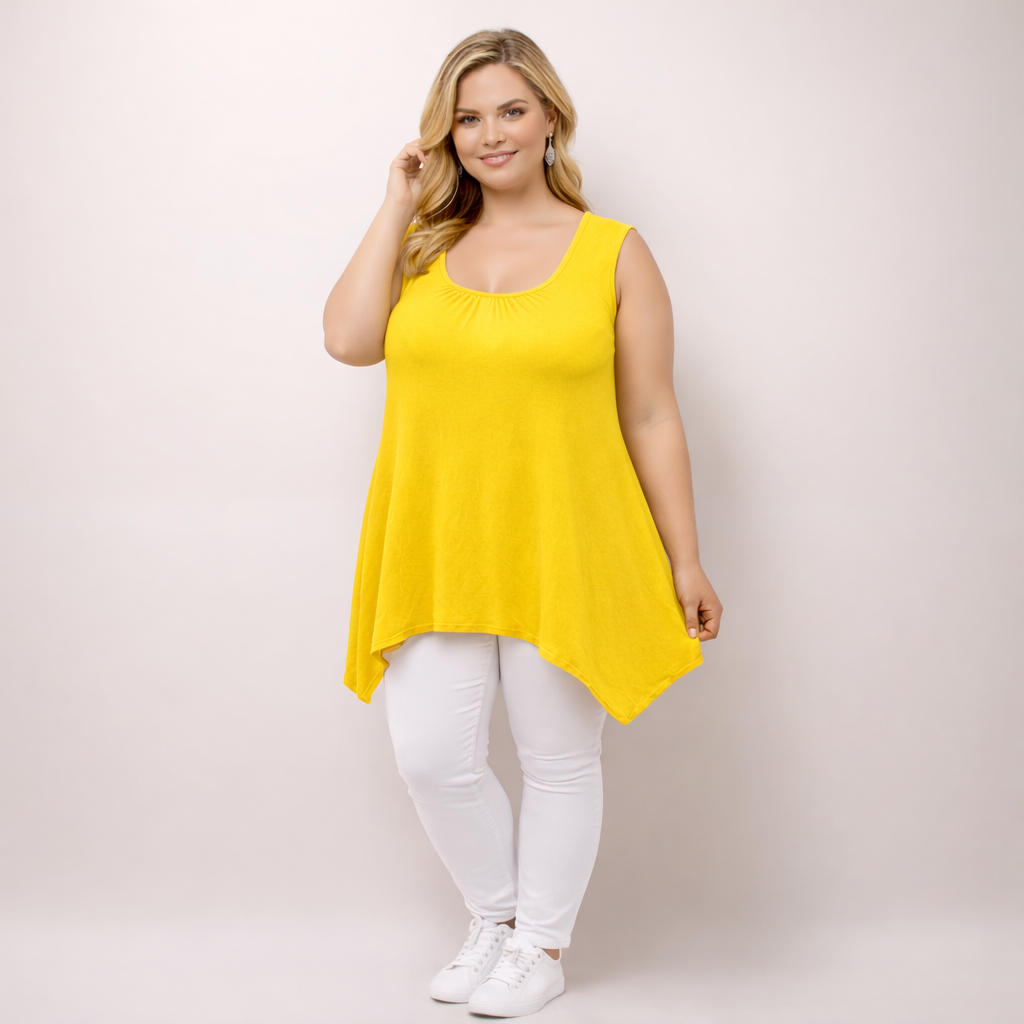 Sleeveless Long Hanky Hem Tunic Top