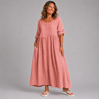 Button Sleeve 100% Linen Dress with Pockets