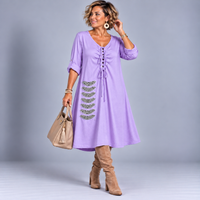 Sequin Patch V Neck A-Line Dress