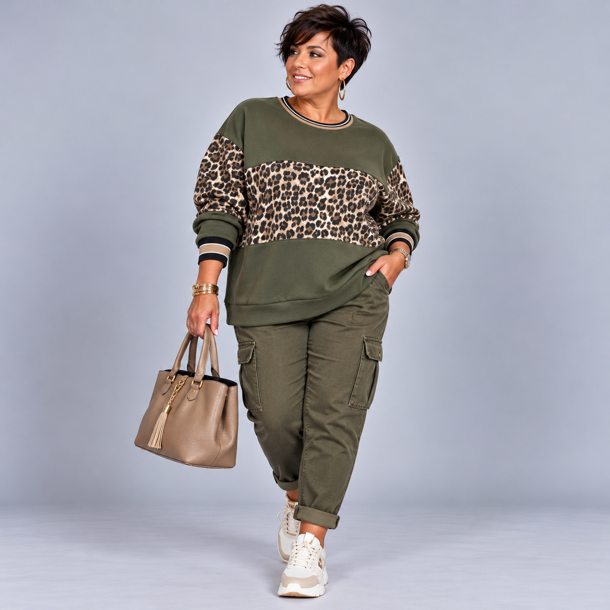 Khaki Leopard Print 100% Cotton Sweatshirt / Jumper