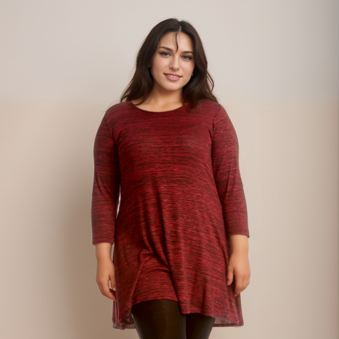 Plus‑Size Fleck Effect 3/4 Sleeve Swing Top