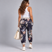 Navy Floral Elastic Waist Pocket Joggers