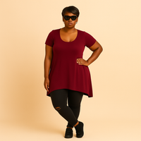 Plain Short Sleeve Hanky Hem Swing Top
