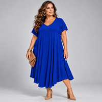 V-Neck Swing Dress with Fluted Short Sleeves