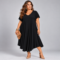 V-Neck Swing Dress with Fluted Short Sleeves