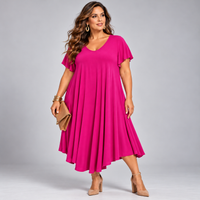 V-Neck Swing Dress with Fluted Short Sleeves