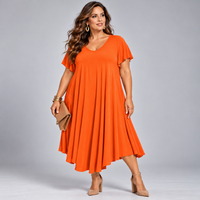 V-Neck Swing Dress with Fluted Short Sleeves