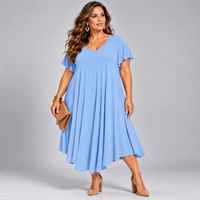 V-Neck Swing Dress with Fluted Short Sleeves