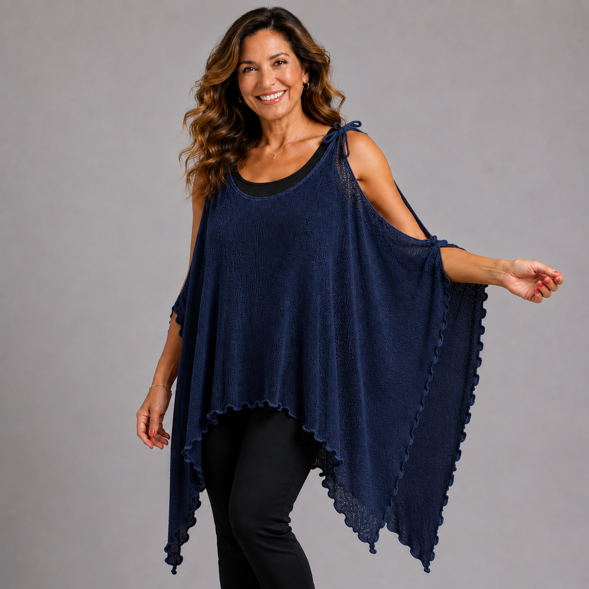 Lightweight Open shoulder Throw Over Shawl Top