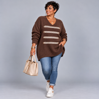 Military Style Longline V-Neck Jumper with Gold Button & Braid Detail