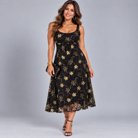 Lace Smock Midi Dress with Metallic Lace Embroidery