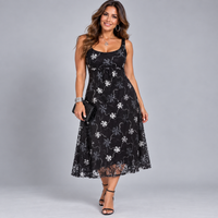 Lace Smock Midi Dress with Metallic Lace Embroidery