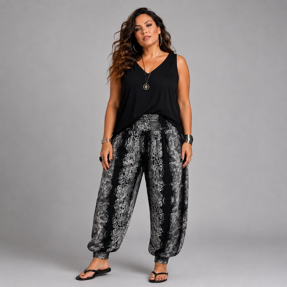 Black Snake Print Harem Pants / Ali Baba Trousers