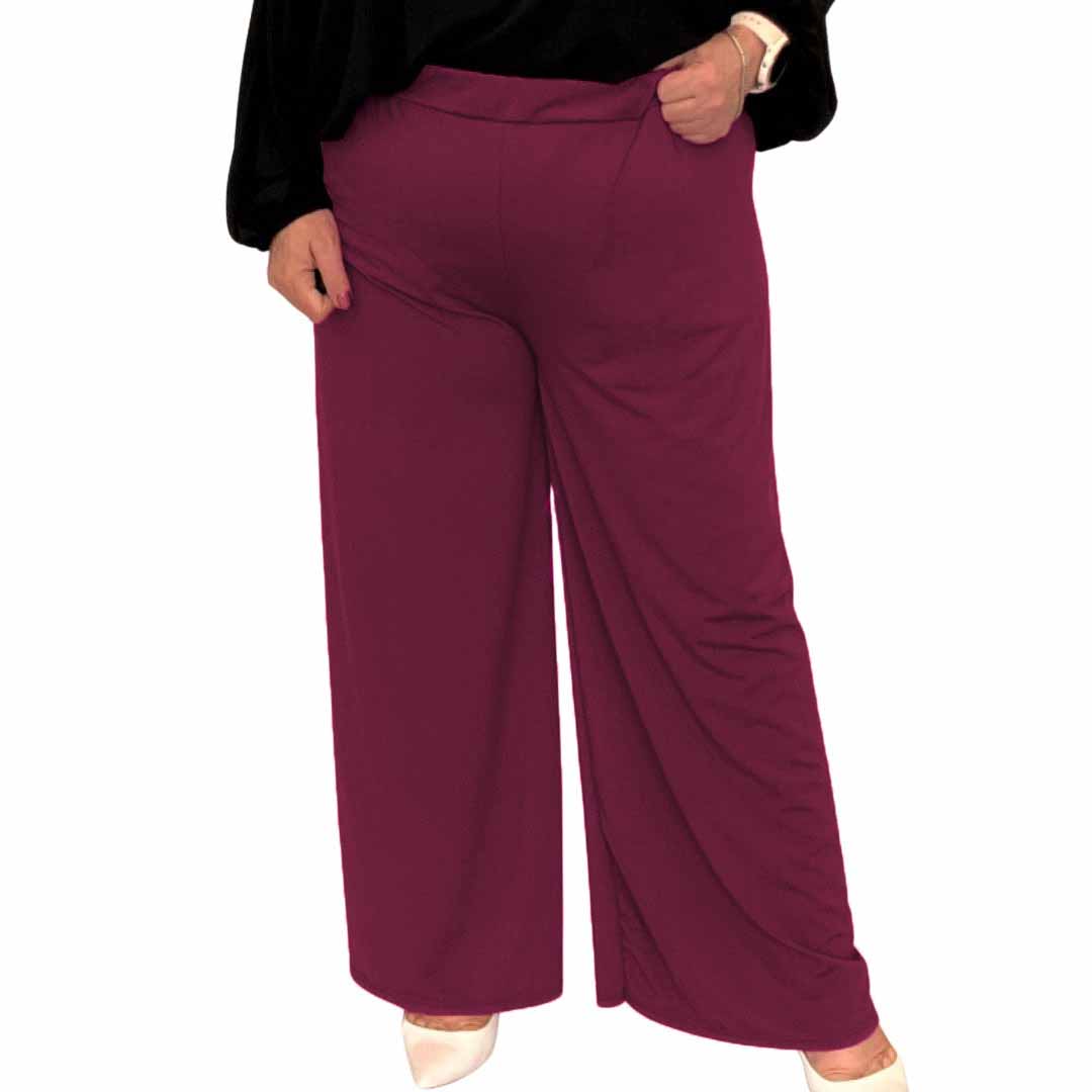 ROCKTHOSECURVES PLAIN ELASTICATED WAIST WIDE LEG PALAZZO TROUSERS