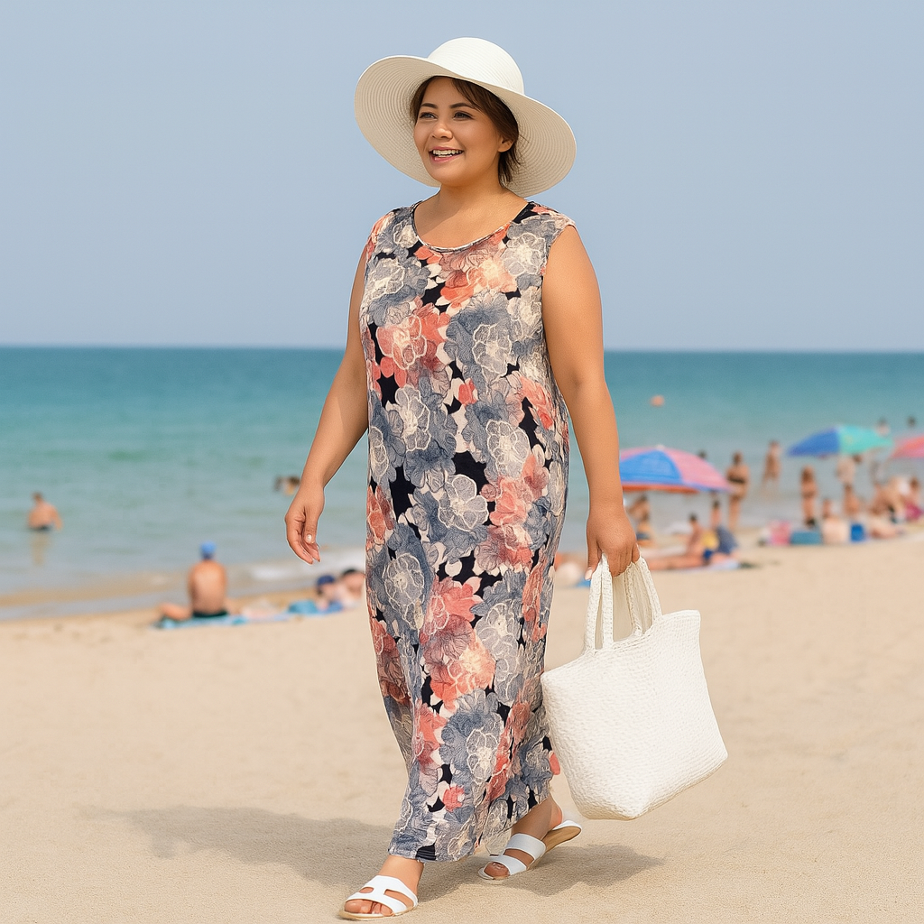 Sleeveless Blue Pink Floral Maxi Dress