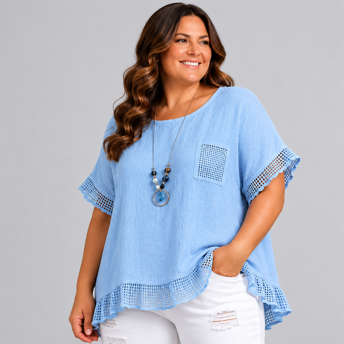 Loose Fitting Cotton Blouse with Necklace
