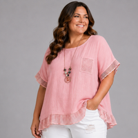 Loose Fitting Cotton Blouse with Necklace