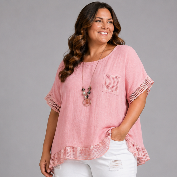 Loose Fitting Cotton Blouse with Necklace