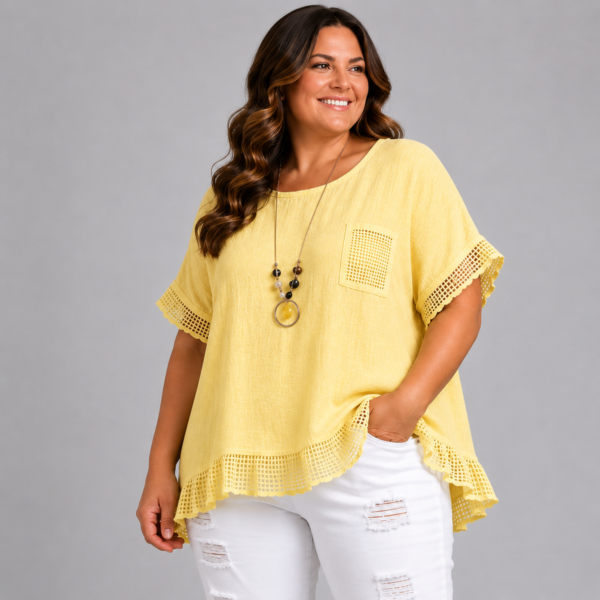 Loose Fitting Cotton Blouse with Necklace