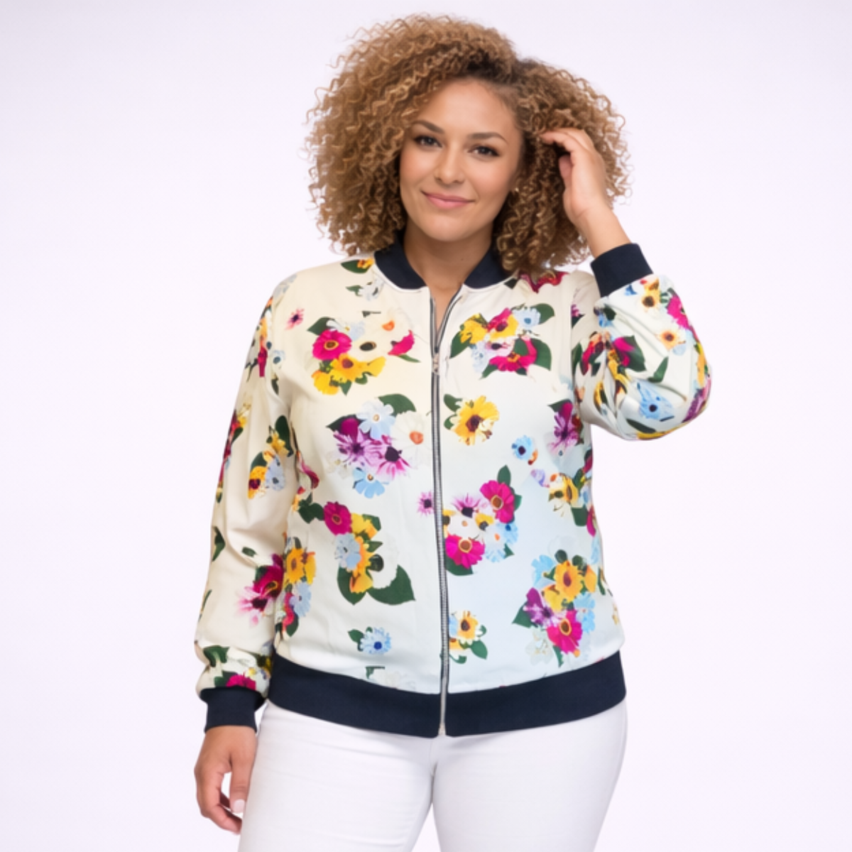 White Floral Bomber Jacket