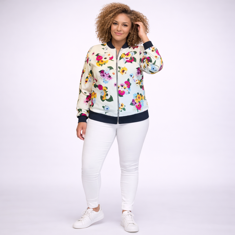 White Floral Bomber Jacket