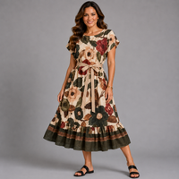 Floral Cap Sleeve Dress with Tie Belt