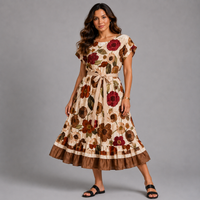 Floral Cap Sleeve Dress with Tie Belt