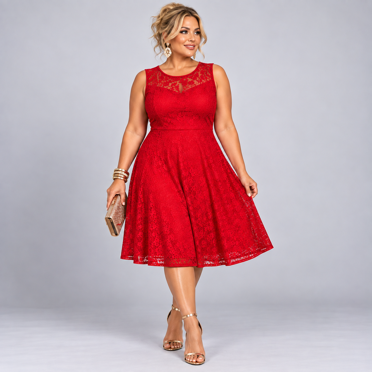 Sleeveless Lace Sweetheart Neckline Skater Dress
