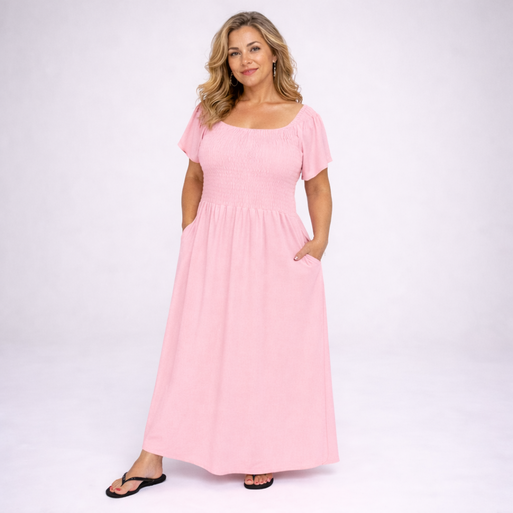 Smocked-Top Summer Dress with Pockets