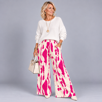 Splash Print Stretchy Elasticated Waist Trousers with Pockets