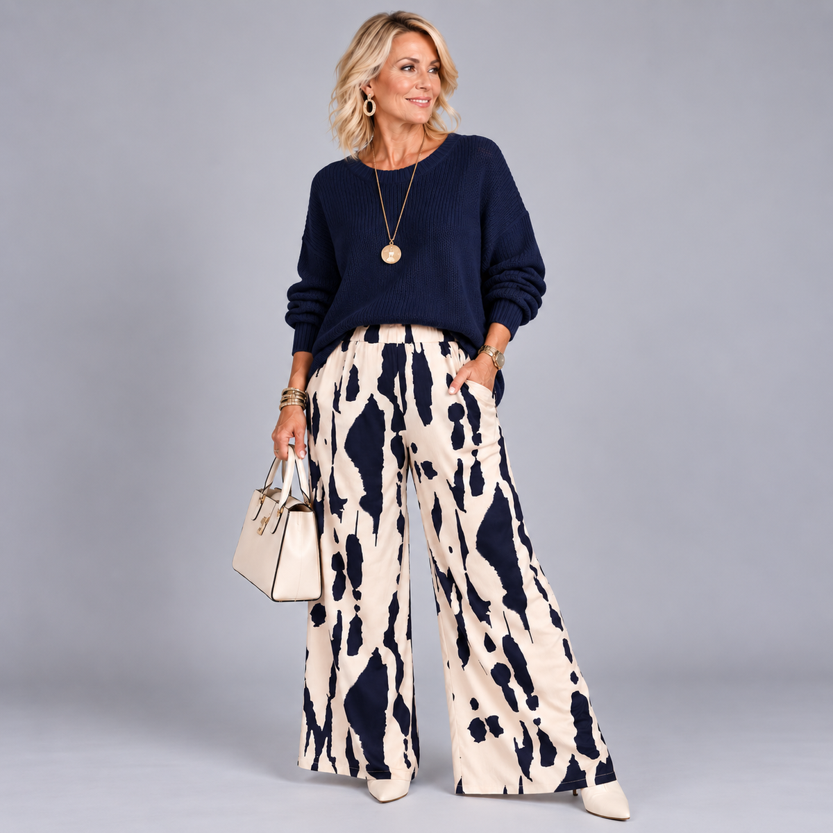 Splash Print Stretchy Elasticated Waist Trousers with Pockets