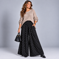 Polka Dot Wide Leg Palazzo Trousers with Pockets